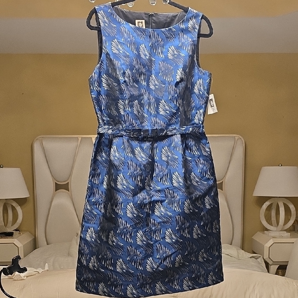 Anne Klein Blue and Black Patterned Mini Dress